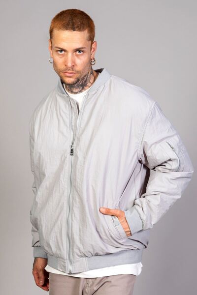 LTC Jeans Gray Quilted Pilot Men's Jacket - Regular Fit, Crinkle Fabric (Spring-Autumn-Winter)