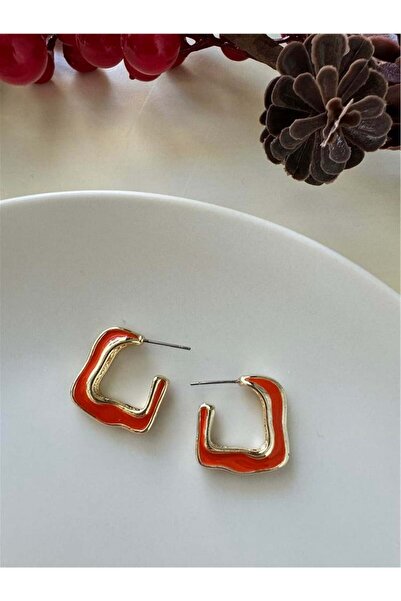 Pelin Aksesuar Turuncu Köşeli Halka Küpe