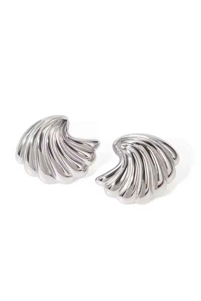 Pelin Aksesuar Silver Striped Curved Earrings