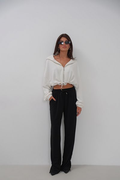 Black Fashion Black Trousers with Slit Detail and Elastic Waist