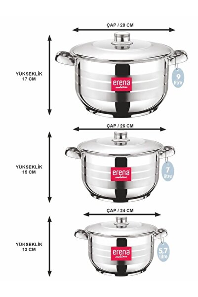 AYKUT MUTFAK GEREÇLERİ AŞİRET BOY 24-26-28 CM Çelik Tencere Seti INDUCTION CA...