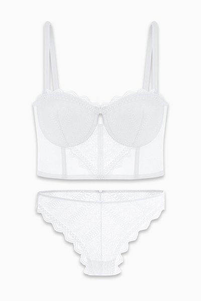 Wonna Rosali Lace Bustier Bra Panty Set - Soft Push Up, Padded - Fashion - 2501 - Ecru