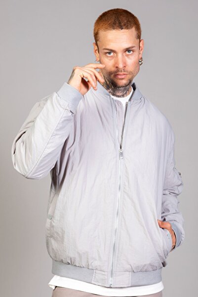 LTC Jeans Gray Quilted Pilot Men's Jacket - Regular Fit, Crinkle Fabric (Spring-Autumn-Winter)