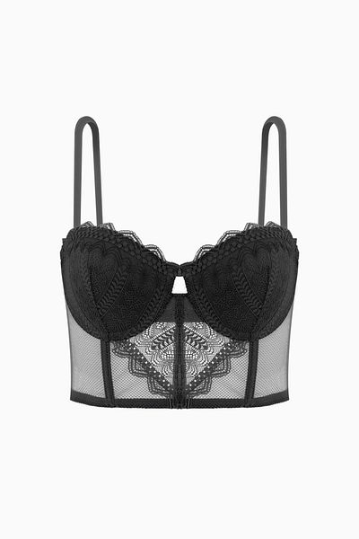 Wonna Bustieră din dantelă cu umplutură moale Push Up, Rosali 2501 Fashion Black