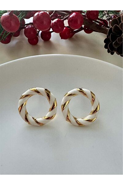 Pelin Aksesuar White Enameled Circle Earrings