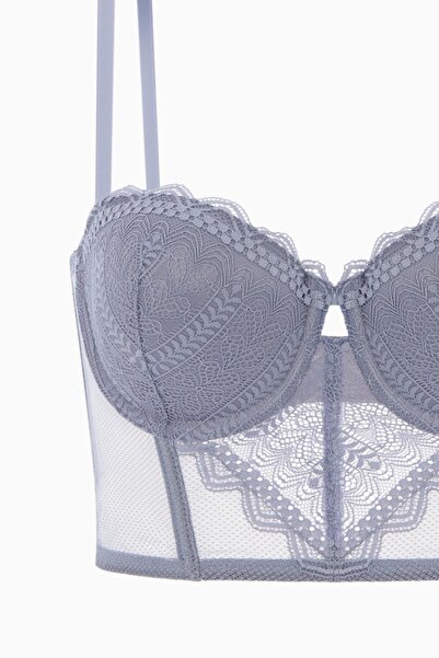 Wonna Rosali Lace Bustier Bra - Soft Push Up, Padded - Fashion - 2501 - Gray