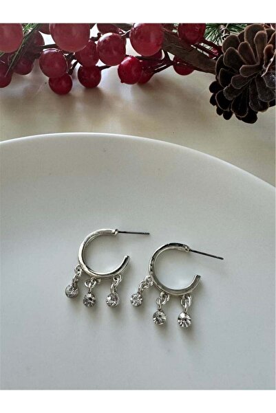 Pelin Aksesuar Silver Taşlı Halka Küpe