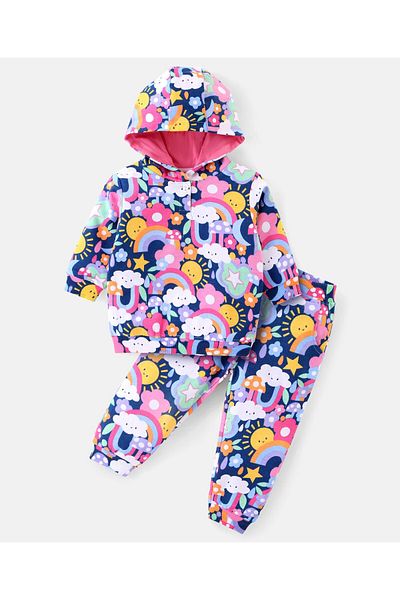 Babyhug Babyhug Hooded Top and Lounge Pants Co/ord Set with Floral Print - Pink