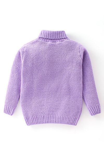 Babyhug Babyhug Acrylic Full Sleeves Solid Sweater With Butterfly Badge- Lavender