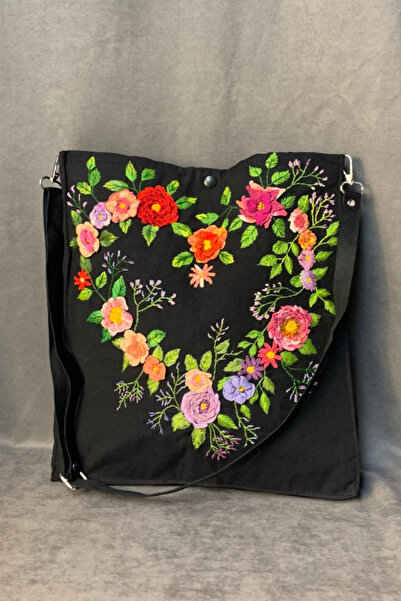 Uretti - Tülin 3528 Ручна робота, лляна сумка через плече з чорним вишиванням