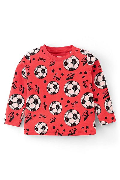 Babyhug Babyhug Cotton Knit Full Sleeves Football Printed Night Suit - Red