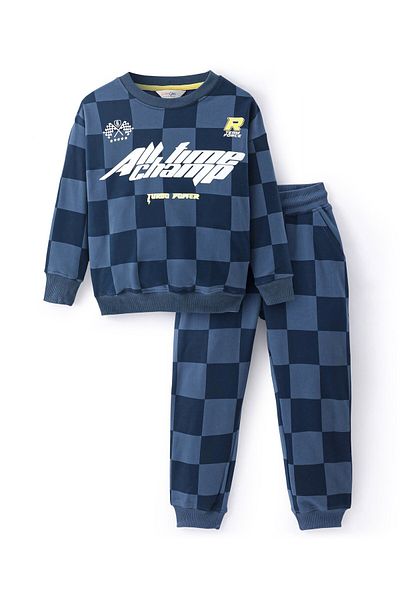 Primo Gino Primo Gino French Terry Full Sleeves Oversized Sweatshirt and Jogger Set - Blue