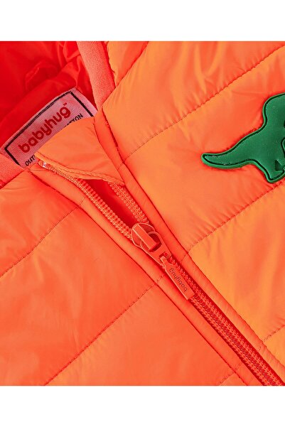 Babyhug Babyhug Woven Full Sleeves Hoodie With Dino Patch - Orange