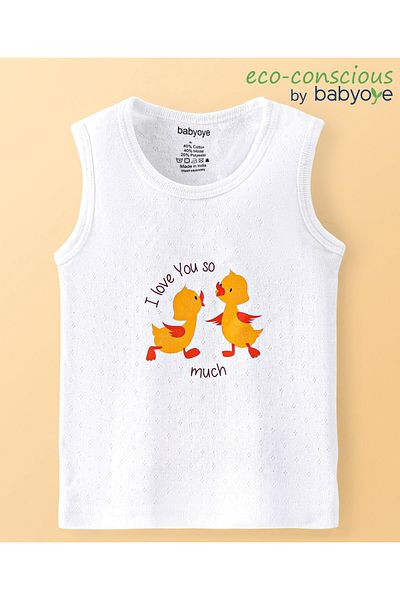 Babyoye Babyoye Cotton Modal Drop Needle Sleeveless Thermal Vest with Duck Print - White