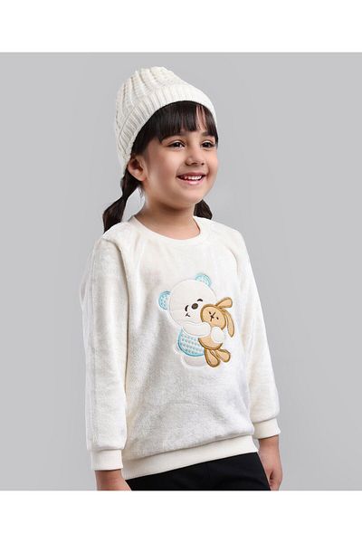 Babyoye Babyoye Full Sleeves Bear & Bunny Embroidery Sweatshirt - Off white