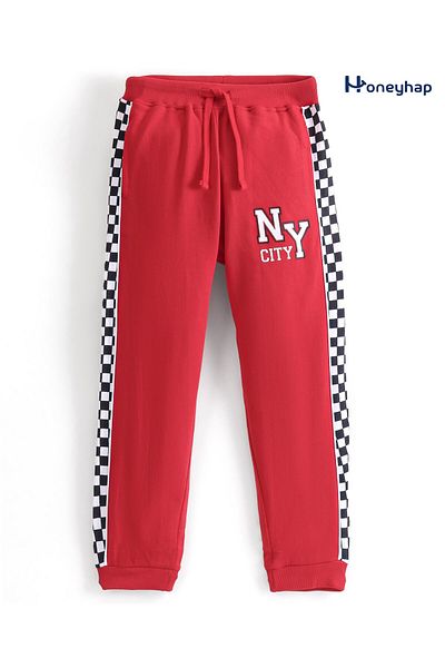 Honeyhap Honeyhap Premium 100% Cotton Looper Text Printed Lounge Pant With Bio Finish - Red