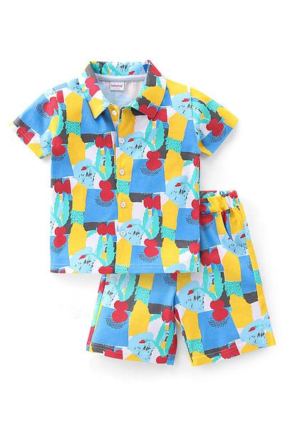 Babyhug Babyhug Cotton Knit Half Sleeves Shirt & Shorts Set Abstract Print - Multicolour