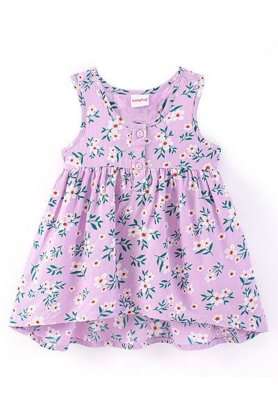 Babyhug Babyhug Rayon Sleeveless Frock With Floral Print - Purple