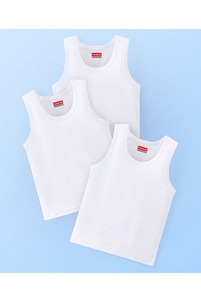 Babyhug Babyhug 100% Cotton Sleeveless Solid Sando Pack of 3 - White