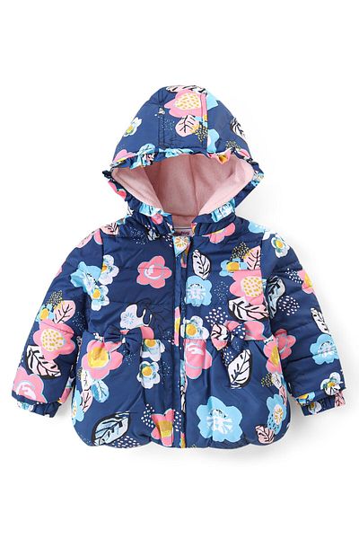 Babyhug Babyhug Full Sleeves Hooded  Jacket with Floral Print - Blue