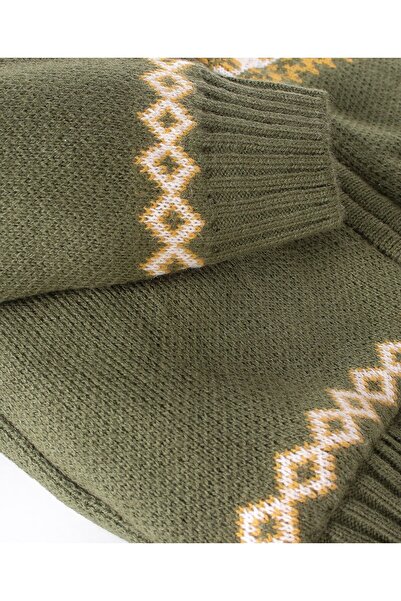 Babyhug Babyhug Acrylic Knit Full Sleeves Hooded Sweater Argyle Design - Olive Green