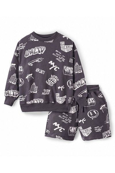 Primo Gino Primo Gino All Over Print Sweatshirt and Shorts Set - Grey