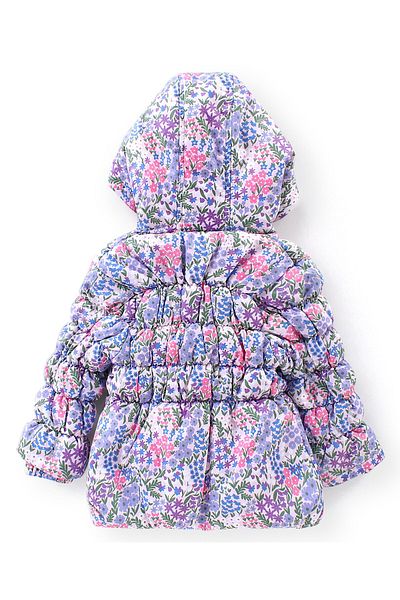 Babyhug Babyhug Full Sleeves Woven Hoodie with Pockets Floral Print - Pink & Purple