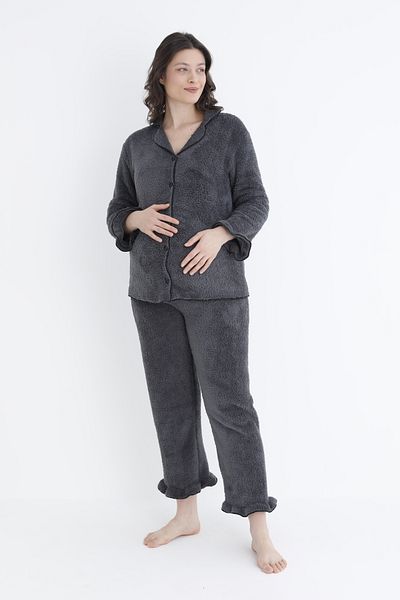 Miss Dünya Lissa Front Buttoned Maternity and Maternity Plush Pajama Set
