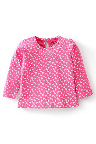Babyhug Babyhug Cotton Knit Full Sleeves T-Shirt With Butterfly Graphics - Pink