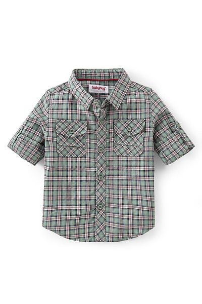 Babyhug Babyhug Cotton Woven Full Sleeves Checkered Shirt & Pant Set - Blue & Maroon