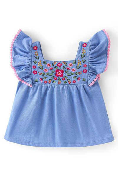 Babyhug Babyhug 100% Cotton Knit Full Sleeves With Top & Leggings Floral Embroidery - Purple & Pink