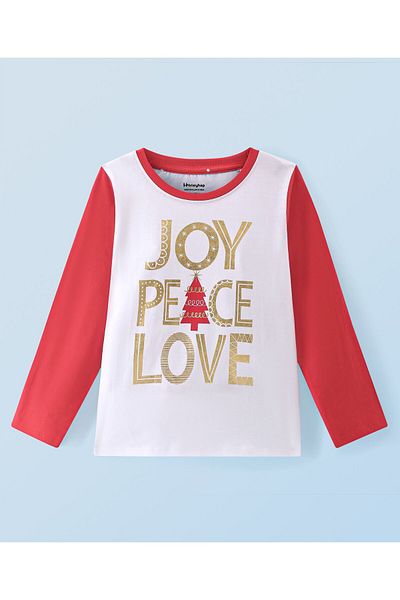 Honeyhap Honeyhap Premium 100% Cotton Knit Full Sleeves Night Suit With Bio Finish Text Print - Red & White