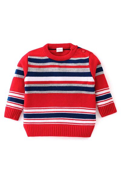 Babyhug طقم سويت شيرت بأكمام كاملة من Babyhug Knit مع خطوط - أحمر