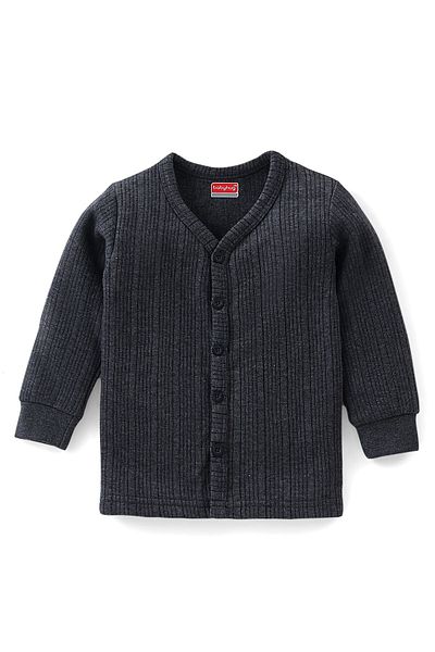 Babyhug Babyhug Cotton Full Sleeves Front Open Thermal Vest And Leggings - Black Grey