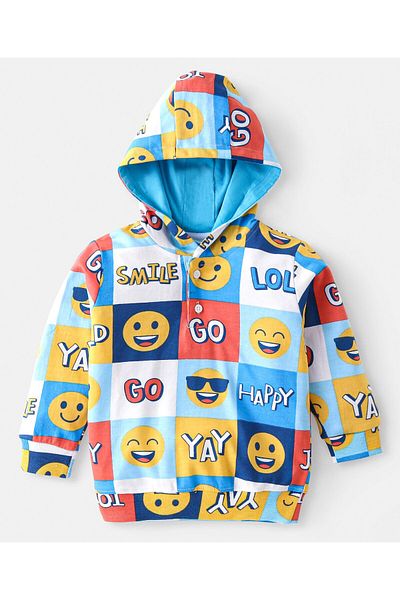 Babyhug Babyhug Terry Knit Full Sleeves Hooded T-Shirt & Pant Set with Text Print - Multicolour