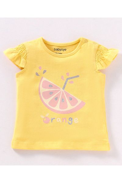 Babyoye Babyoye Cap Sleeves Top & Striped Skirt Lemon Print - Multicolor