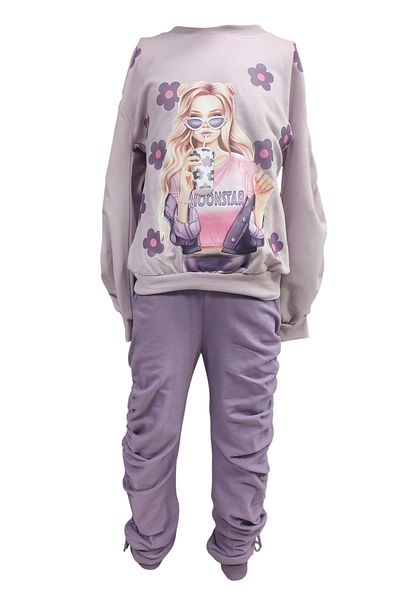Moonstar Girl's Digital Print Side Drawstring Tracksuit Set