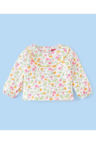 Babyhug Babyhug Single Jersey Full Sleeves Top and Legging Floral Print - White & Yellow