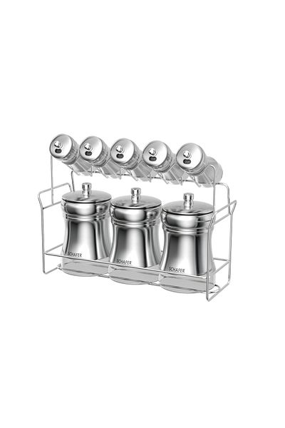 Schafer 9 Piece Retro Spice Set - Inox