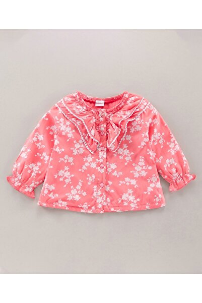 Babyhug Babyhug Full Sleeves Cotton Top With Frill Detailing & Floral Print - Peach