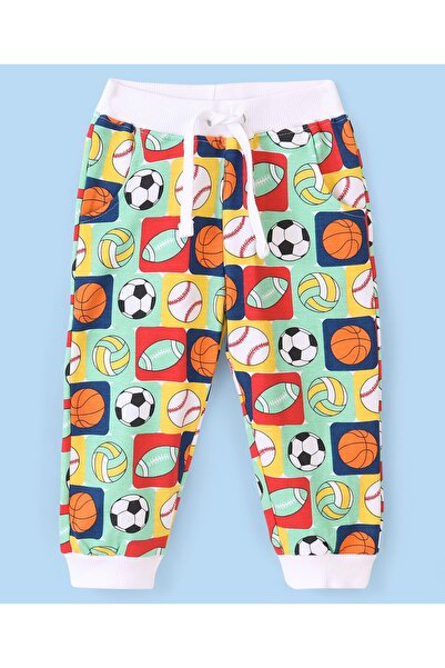 Babyhug Babyhug Cotton Looper Full Length Lounge Pants With Football & Basketball Print - Green & White