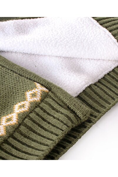 Babyhug Babyhug Acrylic Knit Full Sleeves Hooded Sweater Argyle Design - Olive Green