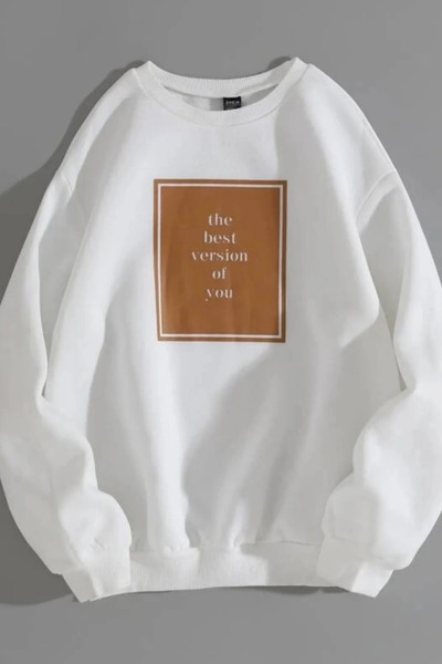 FECCY Hanorac alb unisex din bumbac The Best cu guler tip crewneck