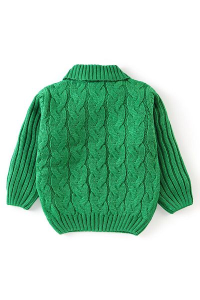 Babyhug Babyhug Full Sleeves Cable Knit Sweater Solid- Green
