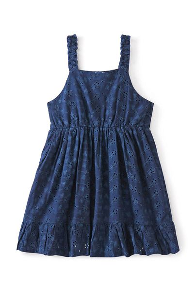 Babyhug Babyhug 100% Cotton Knit Sleeveless Frock with Floral Embroidery - Navy Blue