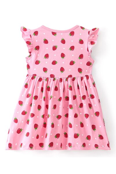 Babyhug Babyhug Cotton Knit Half Sleeves Frocks with Strawberry Print Pack of 2 - Red & Pink