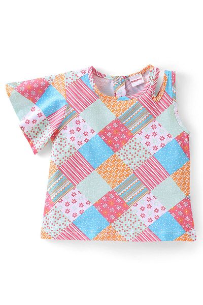 Babyhug Babyhug Cotton Half Sleeves Top & Shorts Set Floral Print- Pink Green & Blue