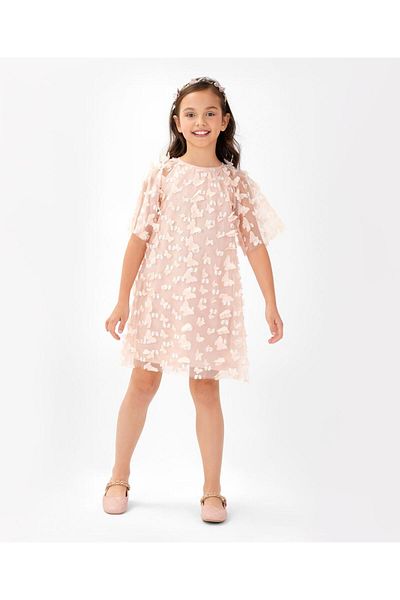 Primo Gino Primo Gino 3D Butterfly Embellished A Line Raglan Sleeve Party Wear Dress -Peach