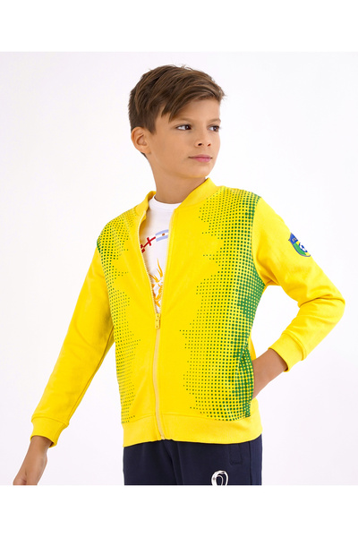 Primo Gino Primo Gino Boys 100% Cotton Full Sleeve Soccer Inspired Zip Through Sweatshirt Placemen Print-Yellow