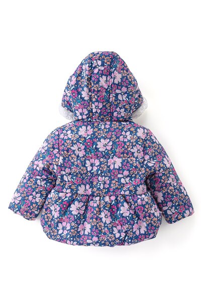 Babyhug Babyhug Woven Full Sleeves Hooded Jacket Floral Print - Purple